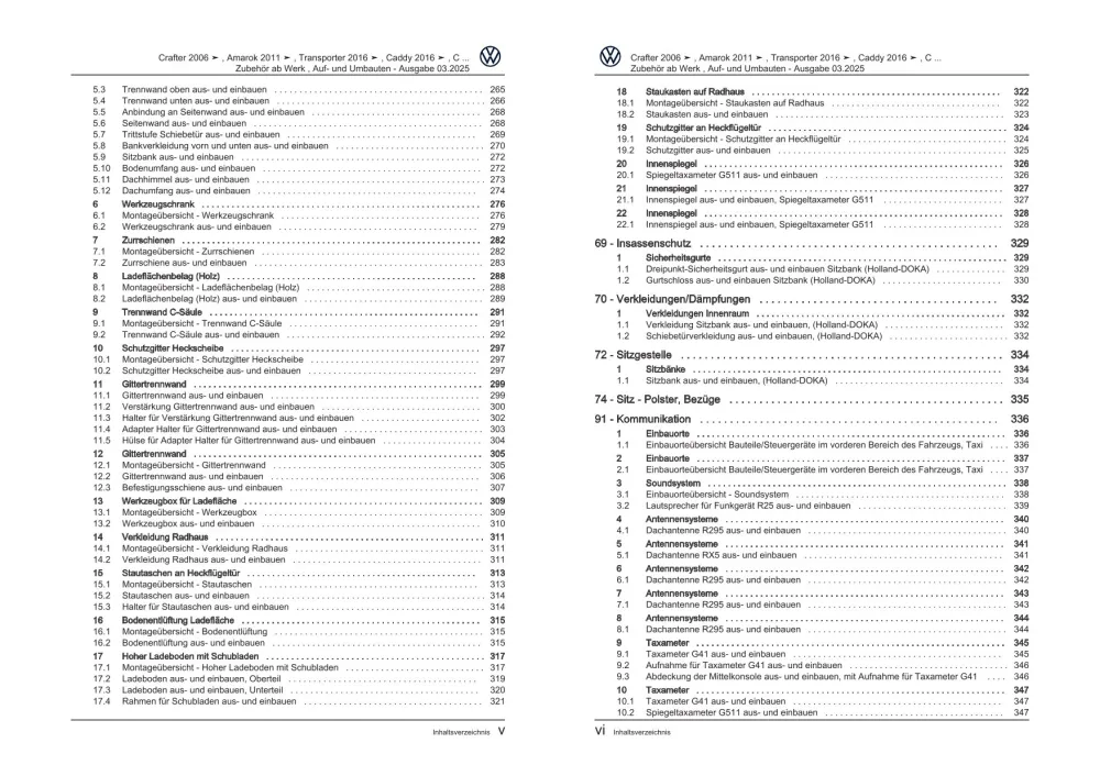 VW Amarok Typ 2H 2010-2016 Zubehör ab Werk Auf- und Umbauten Reparaturanleitung