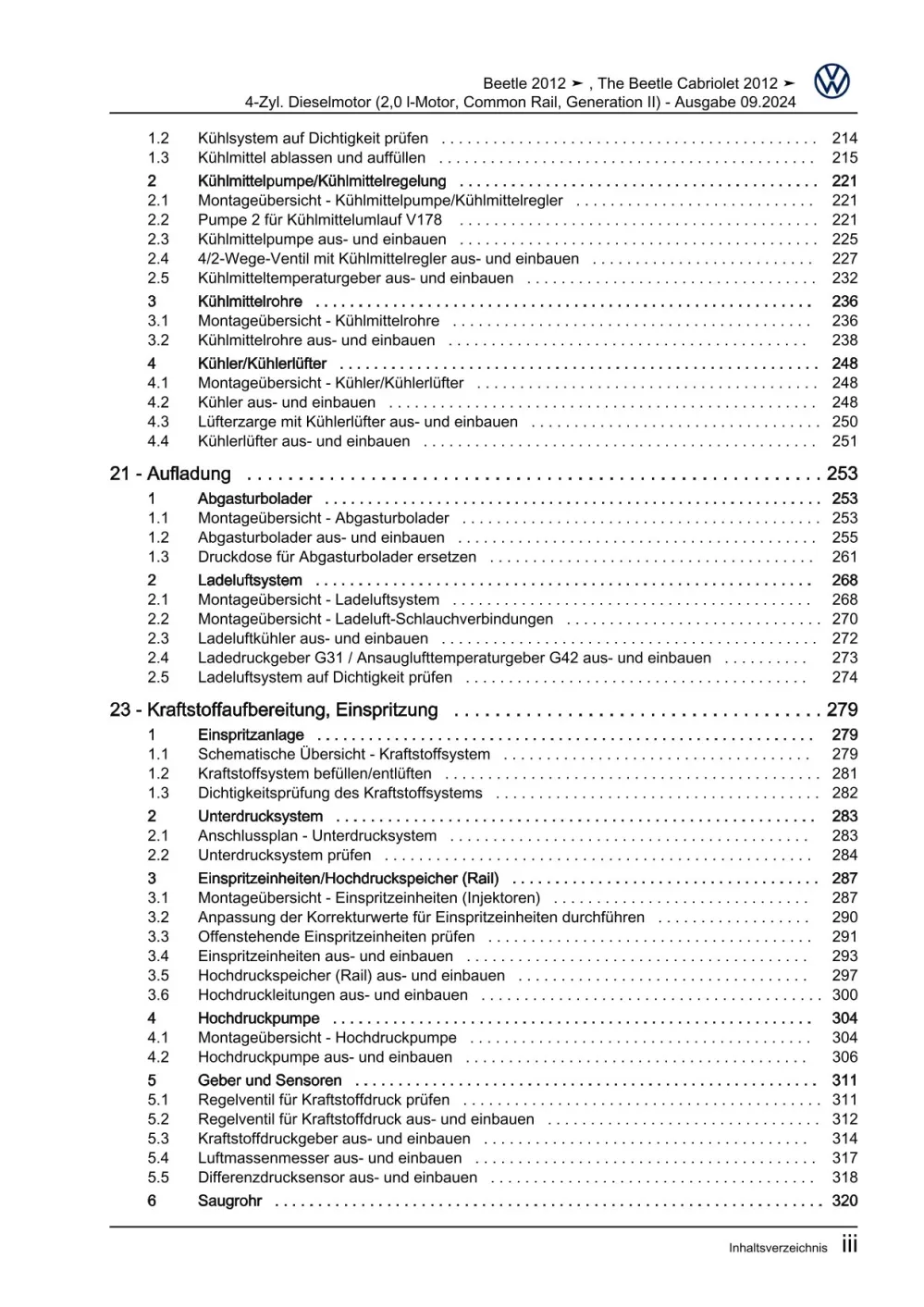 VW Beetle Typ 5C 2011-2016 4-Zyl. Dieselmotor 2,0l 140 PS Reparaturanleitung