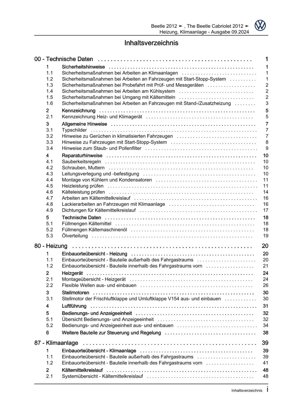 VW Beetle Cabrio Typ 5C 2011-2016 Heizung Lüftung Klimaanlage Reparaturanleitung