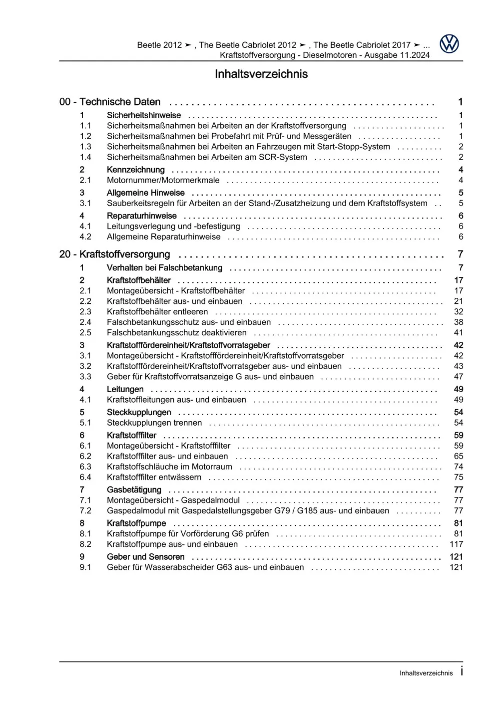 VW Beetle Cabrio 5C (11-16) Kraftstoffversorgung Dieselmotor Reparaturanleitung