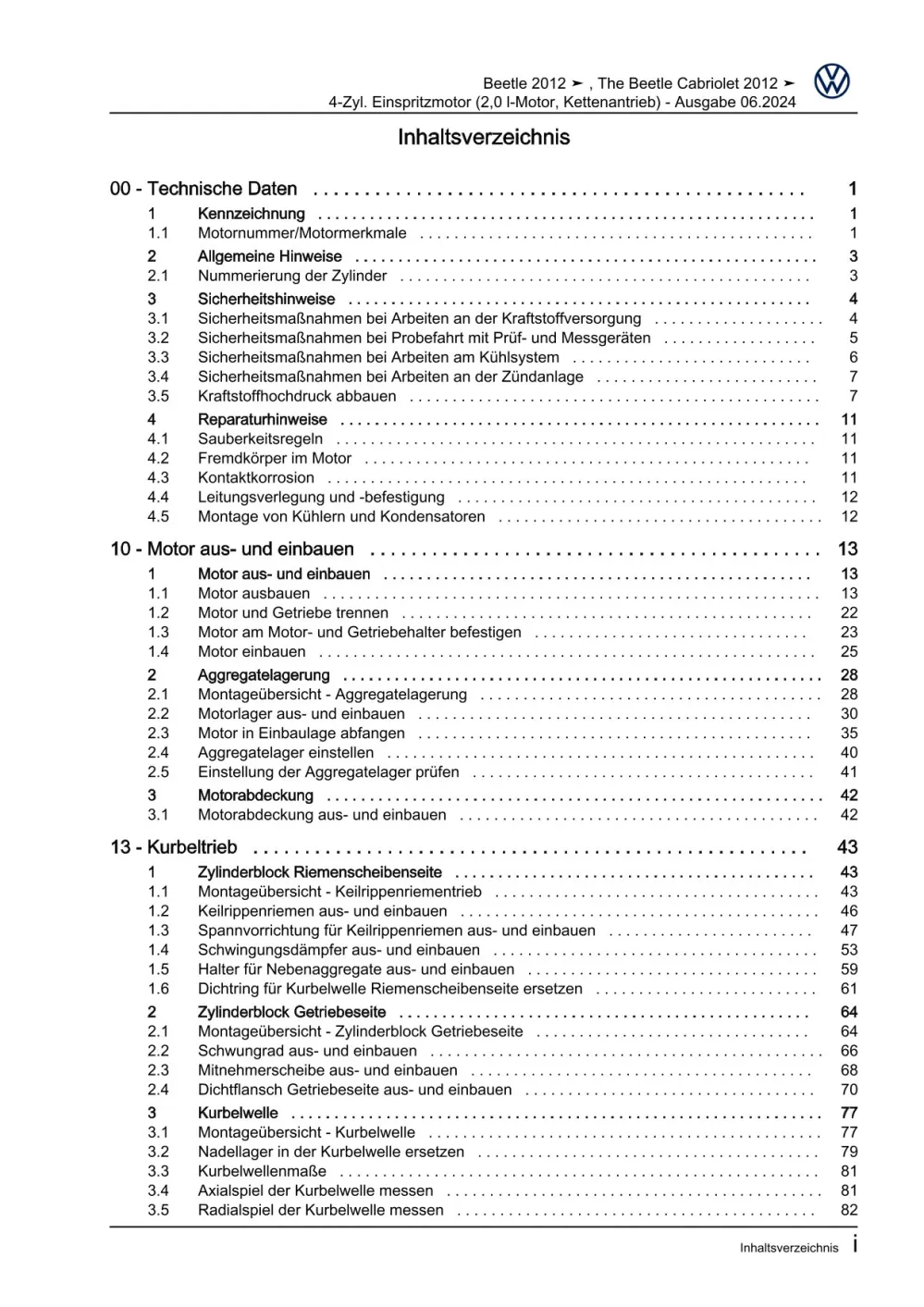VW Beetle Cabrio 5C 2011-2016 4-Zyl. Benzinmotor 2,0l 200 PS Reparaturanleitung