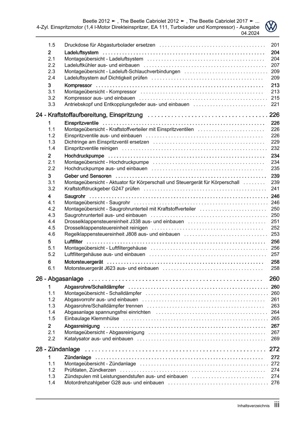 VW Beetle Cabrio 5C 2011-2016 4-Zyl. Benzinmotor 1,4l 160 PS Reparaturanleitung