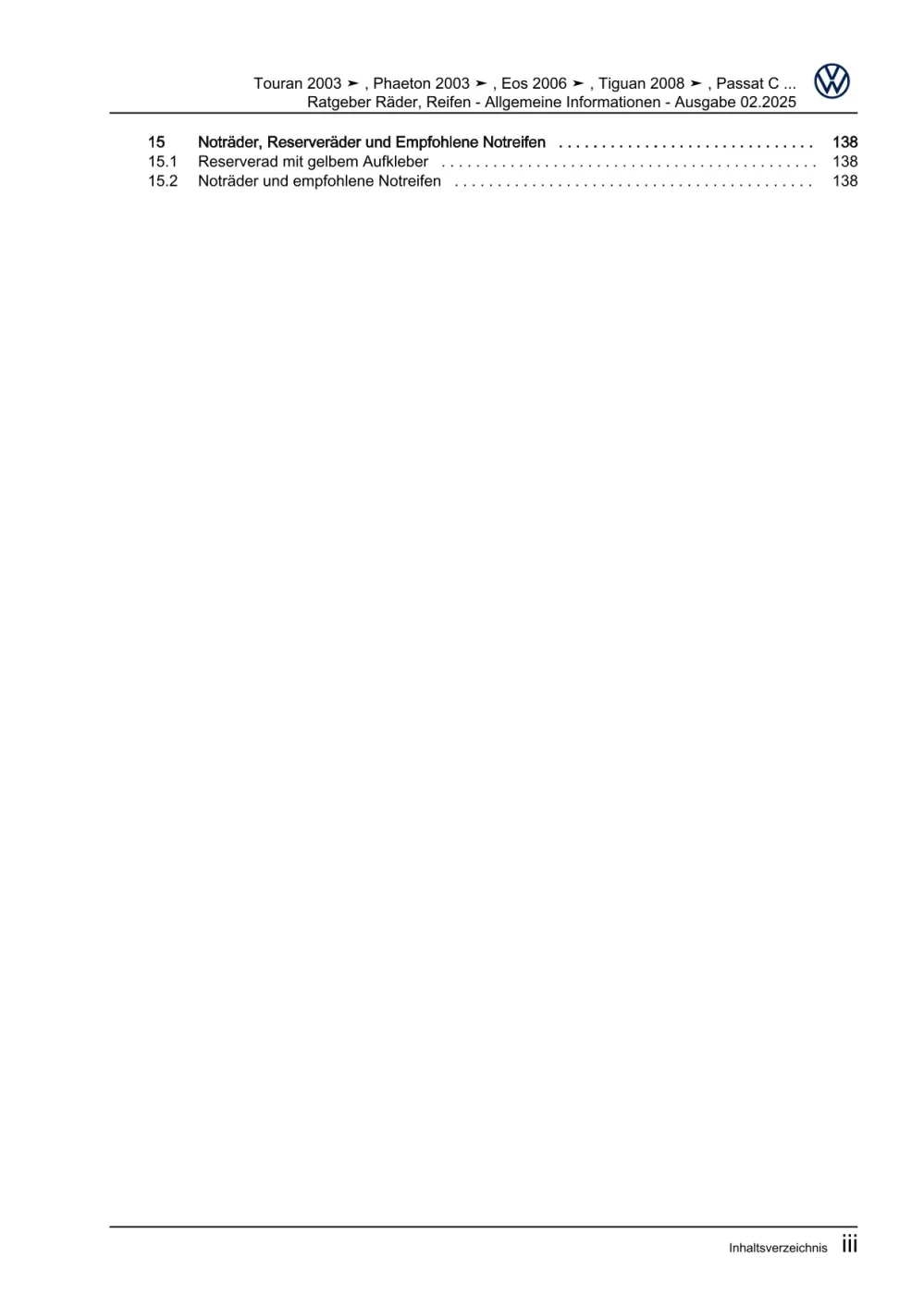 VW Beetle Cabrio 5C 2011-2016 Räder Reifen Allgemeine Infos Reparaturanleitung