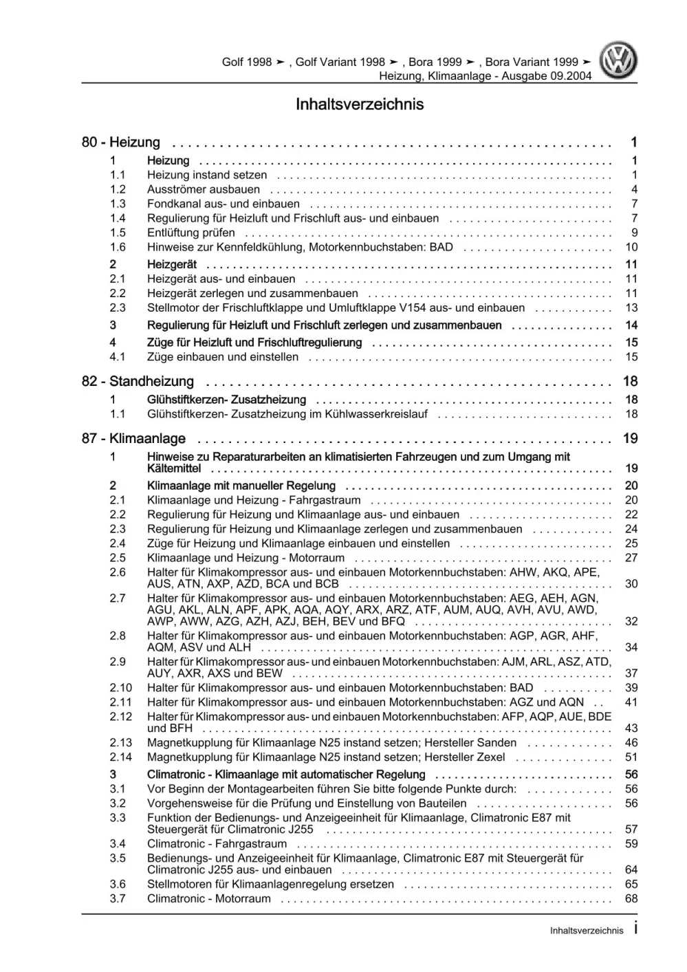 VW Bora Typ 1J 1998-2005 Heizung Lüftung Klimaanlage Reparaturanleitung