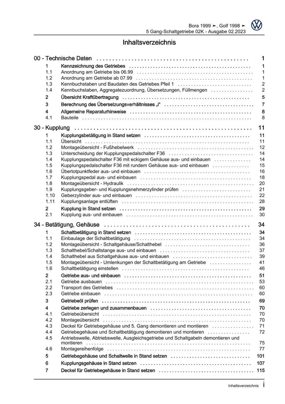 VW Bora Typ 1J 1998-2005 5 Gang Schaltgetriebe Kupplung 02K Reparaturanleitung