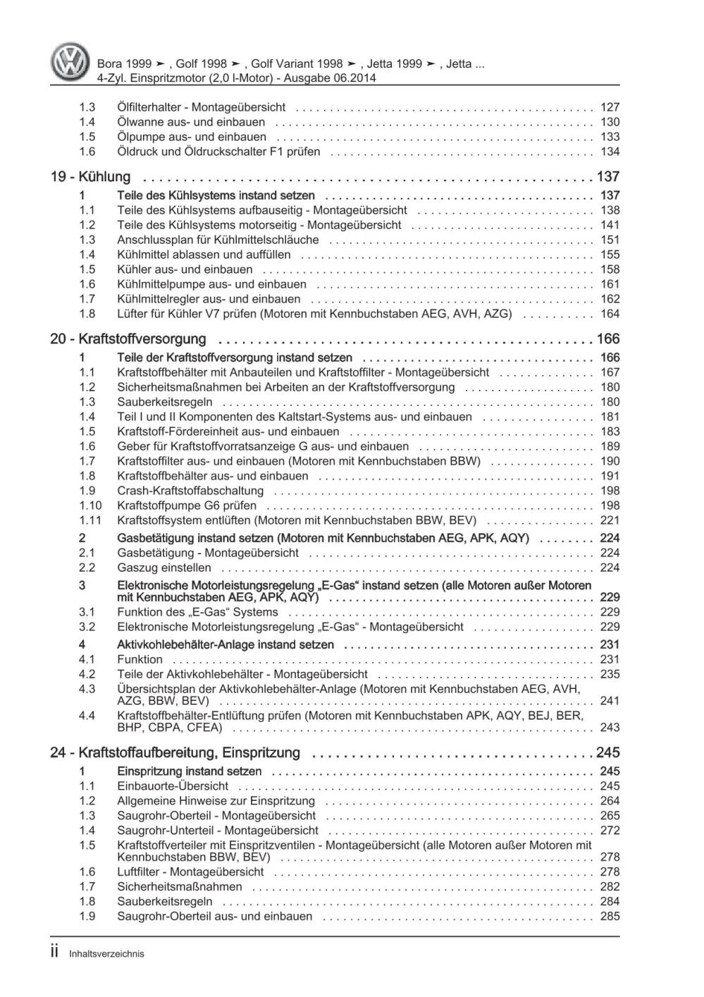 VW Bora Typ 1J 1998-2005 4-Zyl. Benzinmotor 2,0l 115 PS Reparaturanleitung