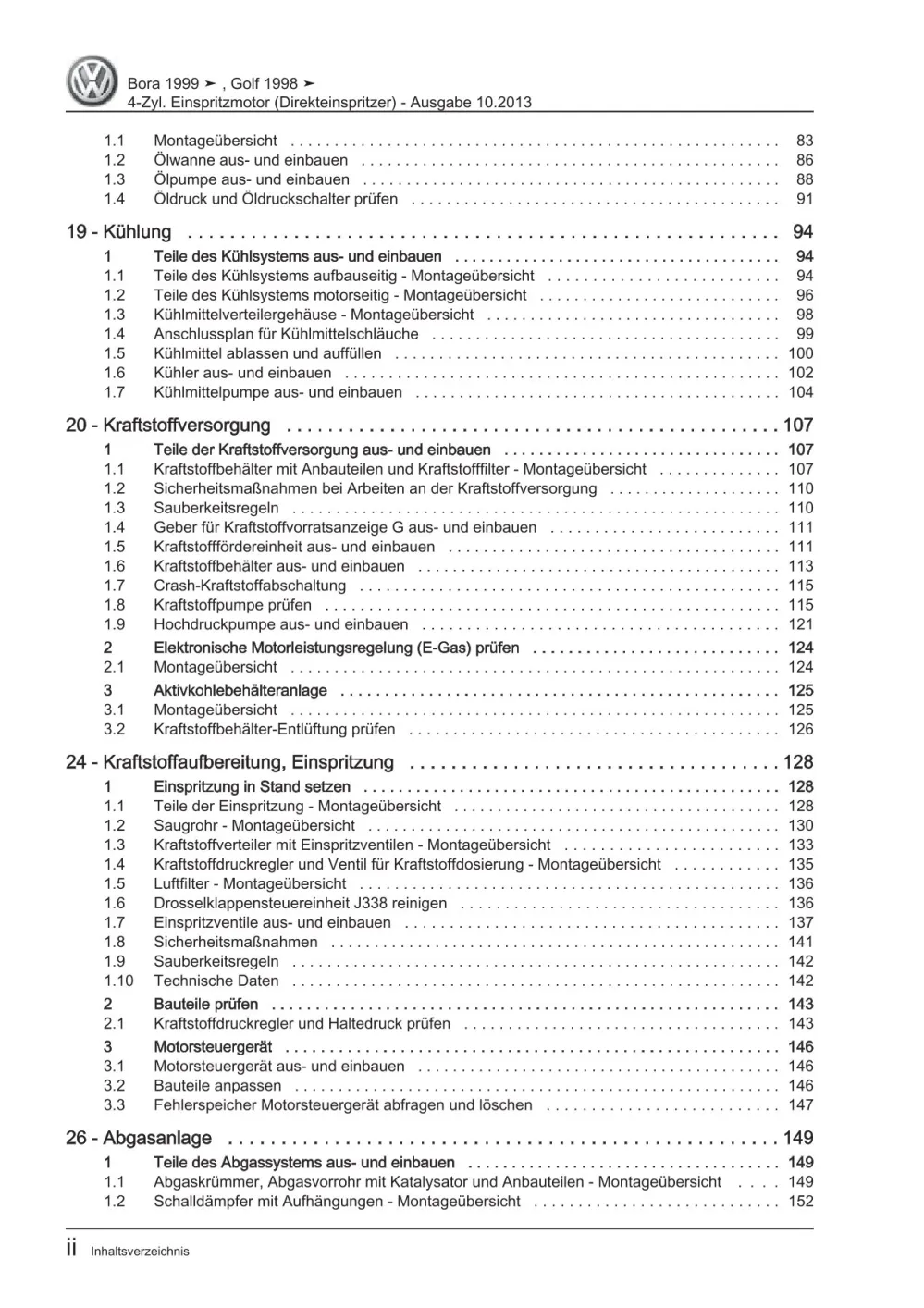 VW Bora Typ 1J 1998-2005 4-Zyl. Benzinmotor 1,6l 110 PS Reparaturanleitung