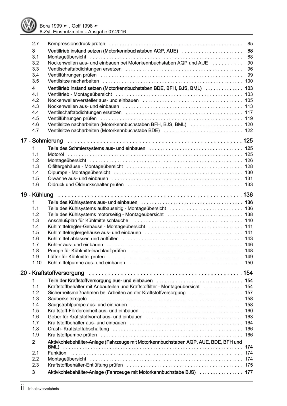 VW Bora 1J 1998-2005 6-Zyl. Benzinmotor 2,8l 3,2l 204-241 PS Reparaturanleitung
