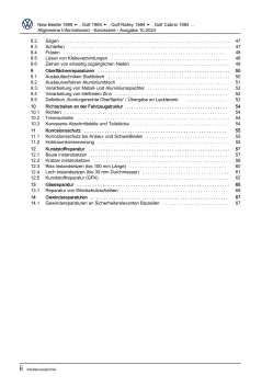 VW Bora Typ 1J 1998-2005 Allgemeine Informationen Karosserie Reparaturanleitung