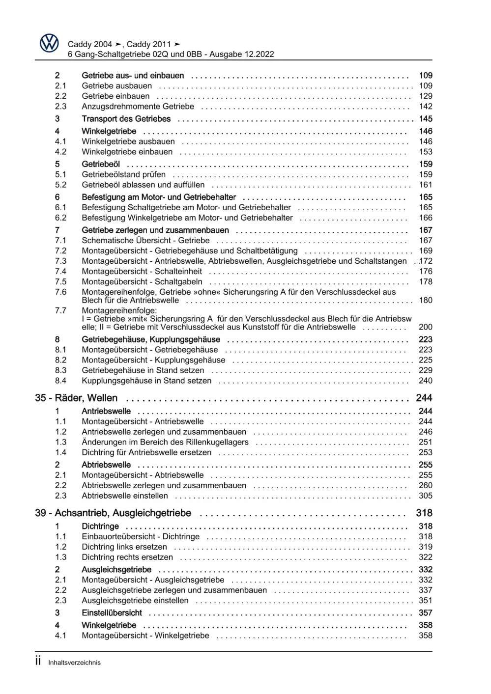 VW Caddy 2C 2010-2015 6 Gang Schaltgetriebe 02Q 0BB Kupplung Reparaturanleitung