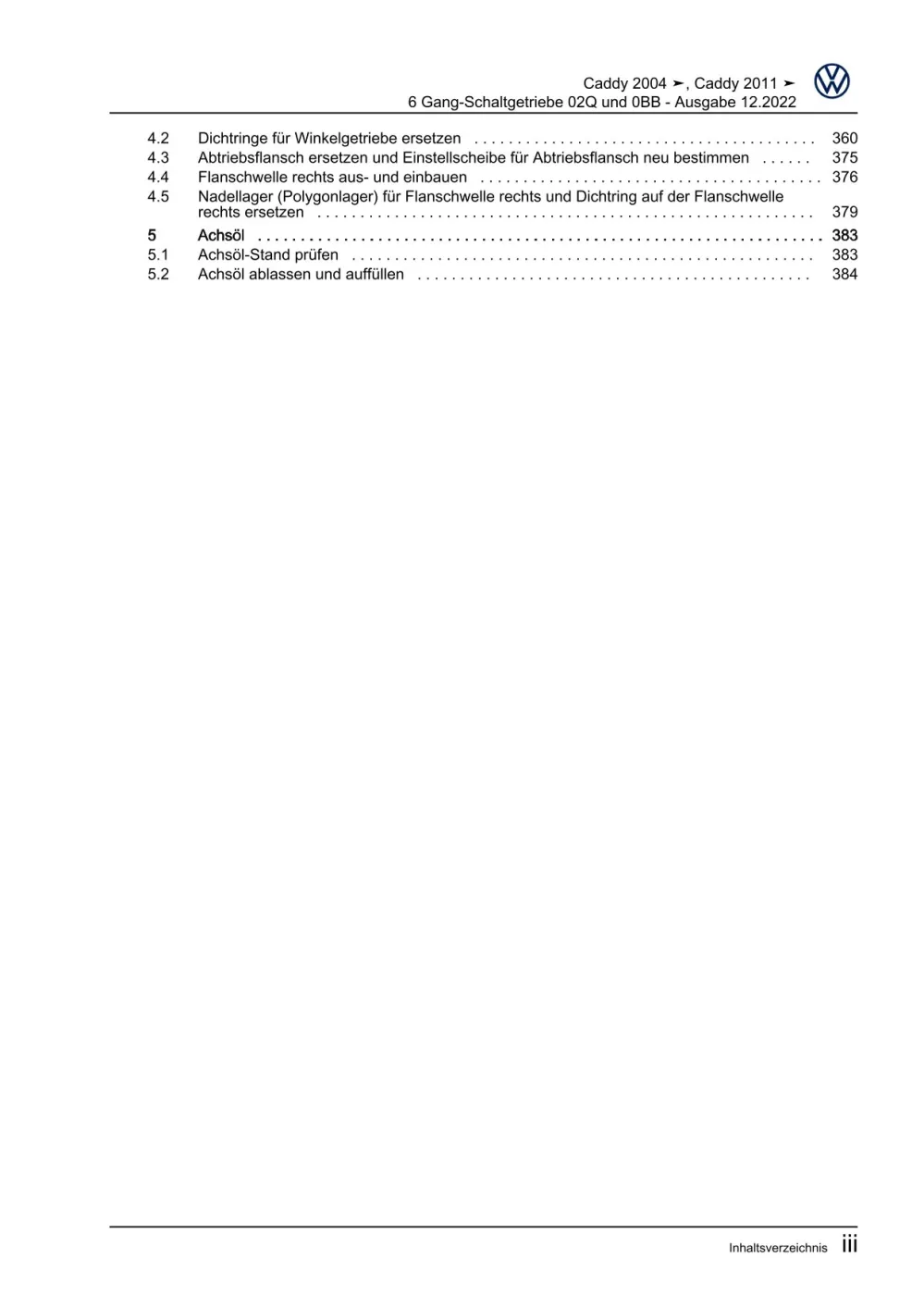 VW Caddy 2C 2010-2015 6 Gang Schaltgetriebe 02Q 0BB Kupplung Reparaturanleitung