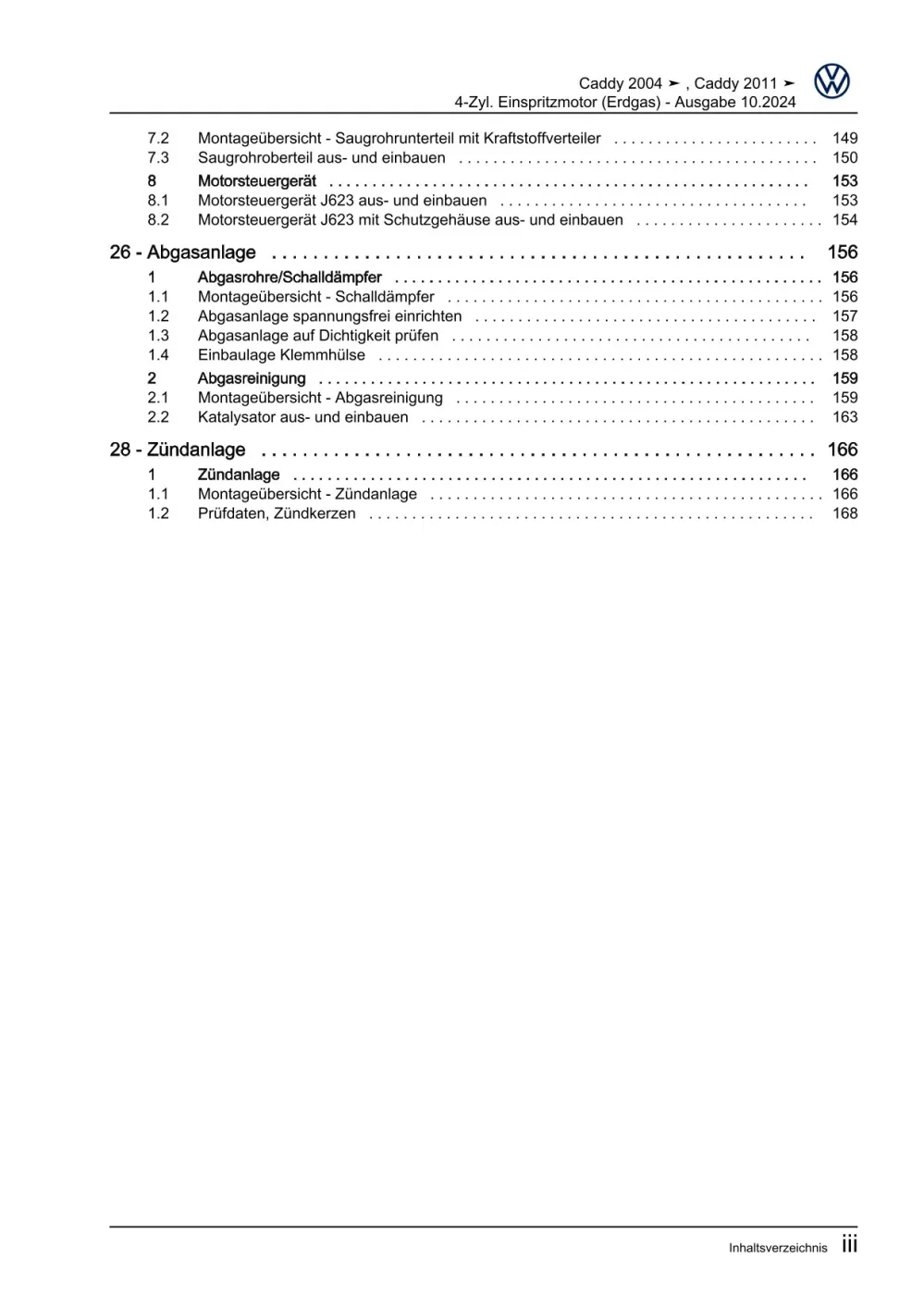VW Caddy Typ 2C 2010-2015 4-Zyl. Erdgas Benzinmotor 109 PS Reparaturanleitung