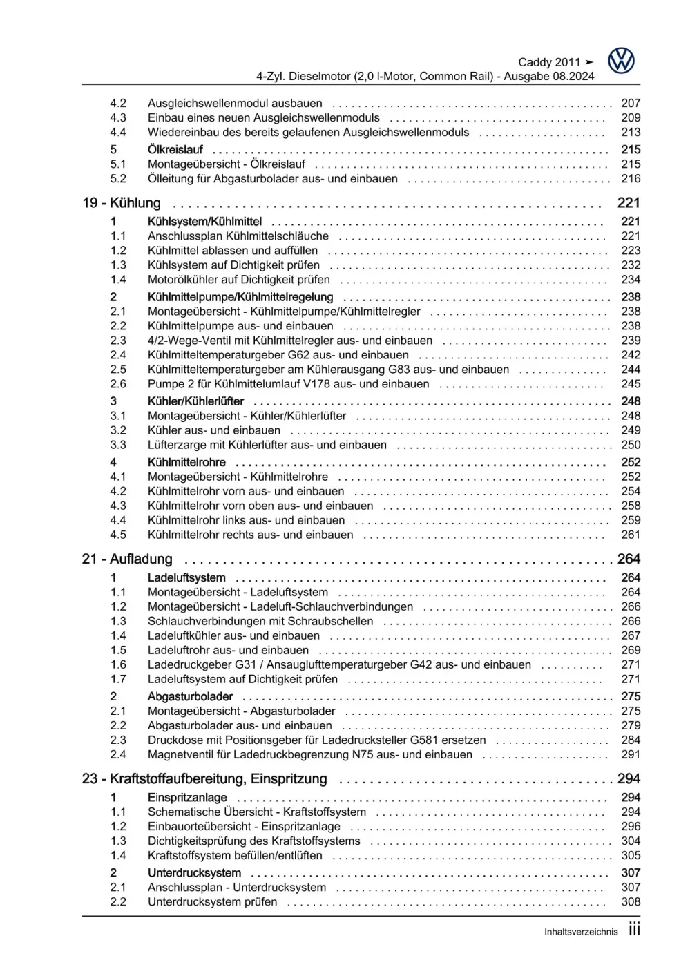 VW Caddy Typ 2C 2010-2015 4-Zyl. Dieselmotor 2,0l 85-170 PS Reparaturanleitung