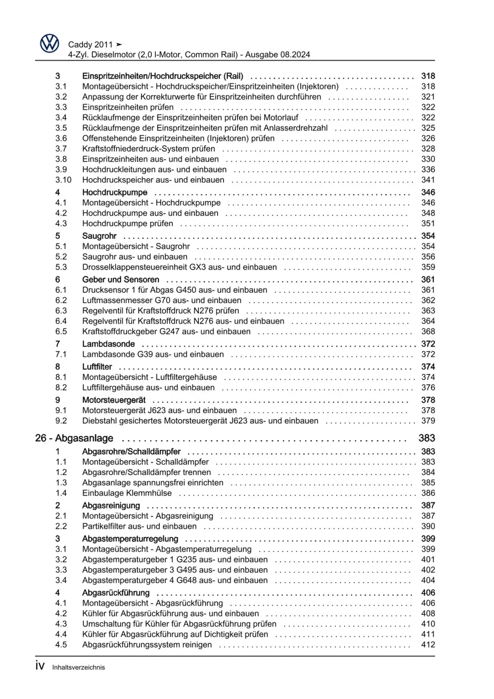 VW Caddy Typ 2C 2010-2015 4-Zyl. Dieselmotor 2,0l 85-170 PS Reparaturanleitung