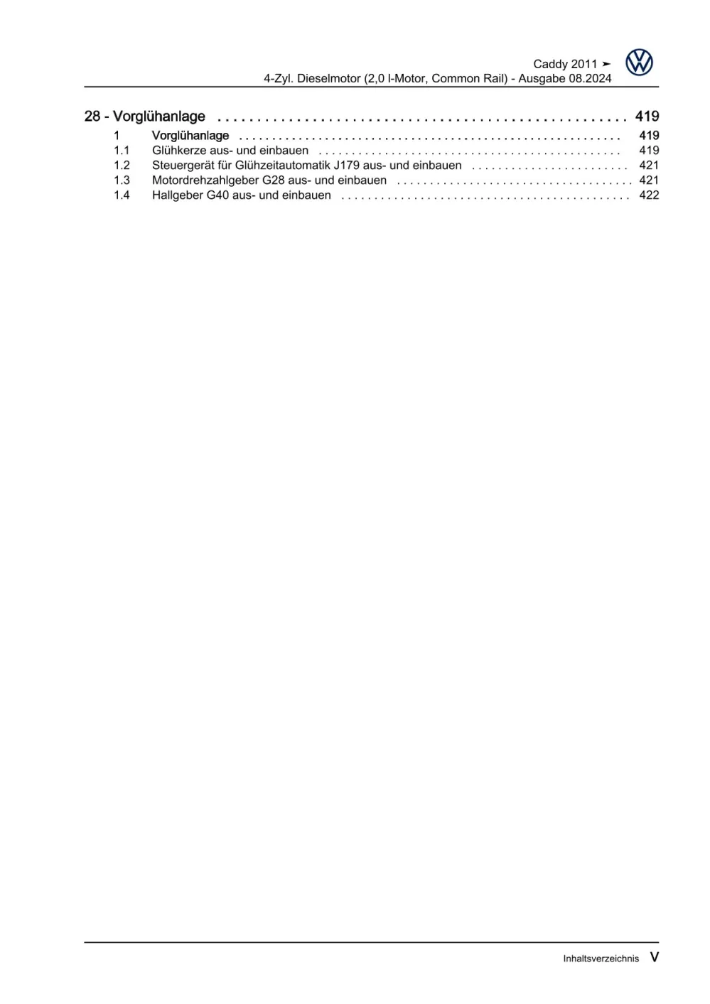 VW Caddy Typ 2C 2010-2015 4-Zyl. Dieselmotor 2,0l 85-170 PS Reparaturanleitung