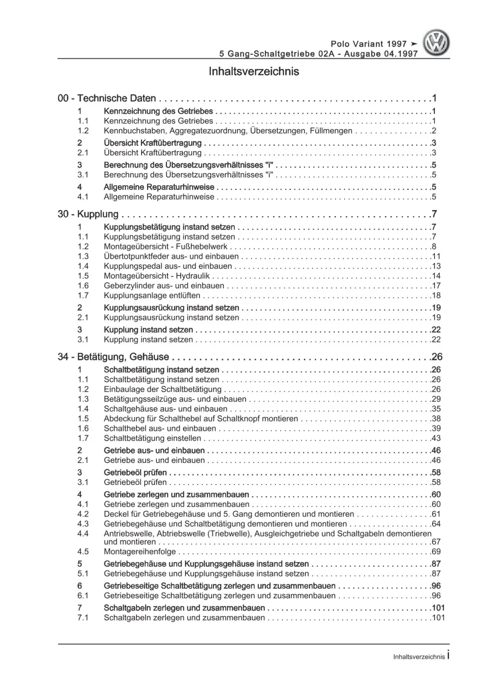VW Caddy Typ 9K 1995-2003 5 Gang Schaltgetriebe 02A Kupplung Reparaturanleitung