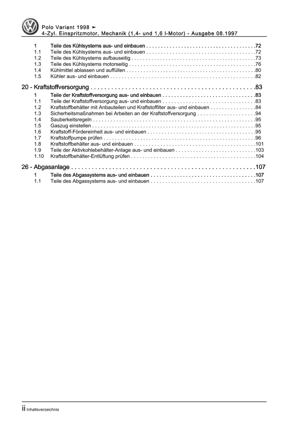 VW Caddy 9K 1995-2003 4-Zyl. Benzinmotor Mechanik 54-75 PS Reparaturanleitung