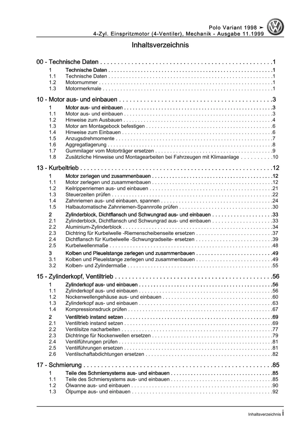 VW Caddy Typ 9K 1995-2003 4-Zyl. Benzinmotor Mechanik 75 PS Reparaturanleitung