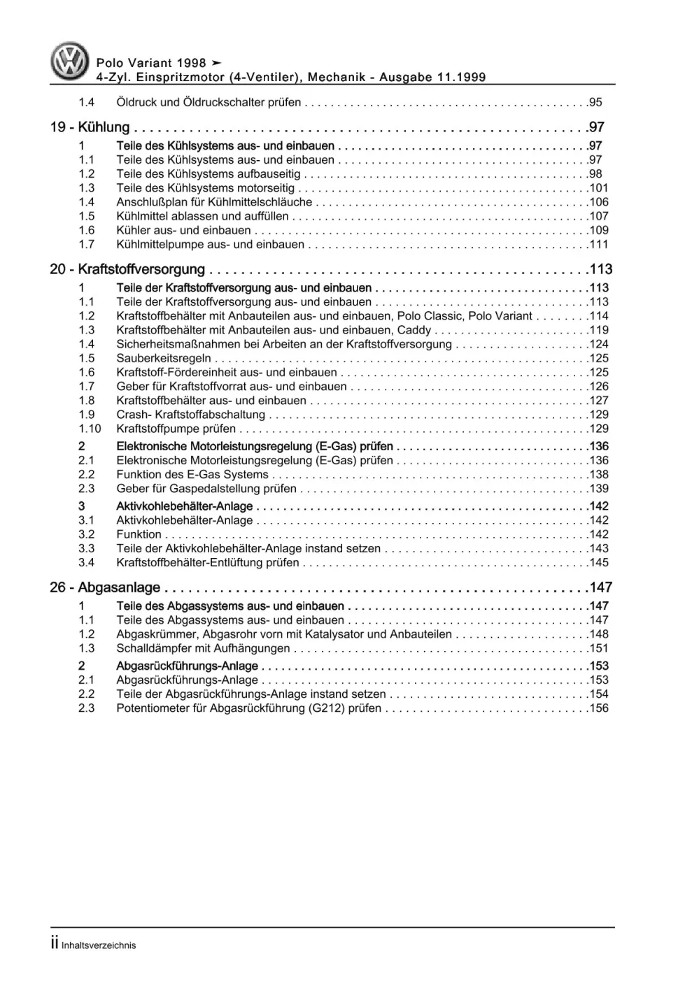 VW Caddy Typ 9K 1995-2003 4-Zyl. Benzinmotor Mechanik 75 PS Reparaturanleitung