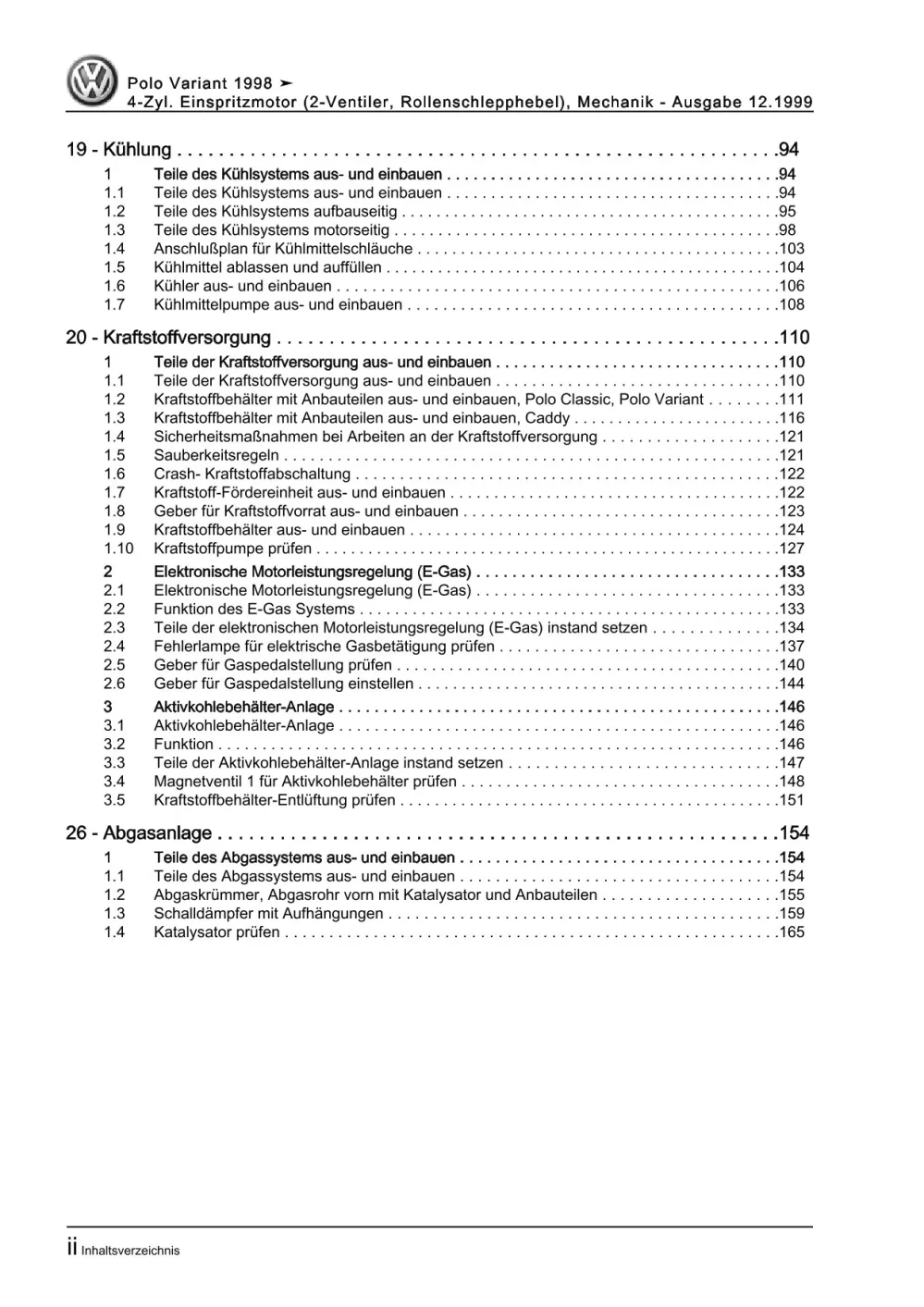 VW Caddy Typ 9K 1995-2003 4-Zyl. Benzinmotor Mechanik 60 PS Reparauranleitung
