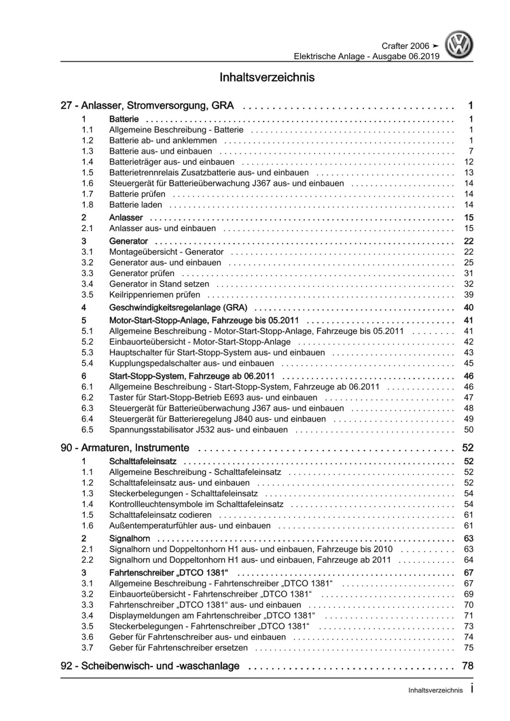 VW Crafter 2E 2006-2016 Elektrische Anlage Elektrik Systeme Reparaturanleitung