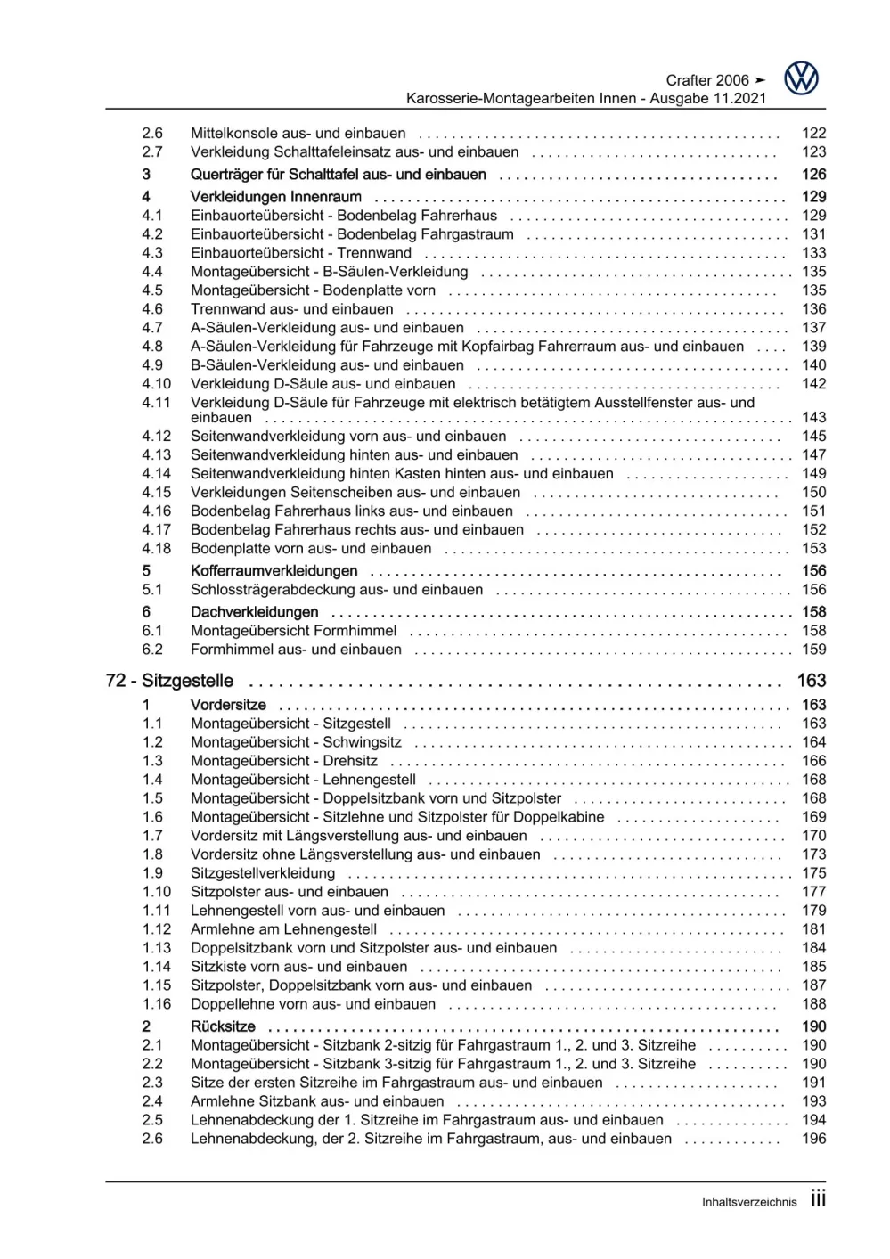VW Crafter Typ 2E 2006-2016 Karosserie Montagearbeiten Innen Reparaturanleitung