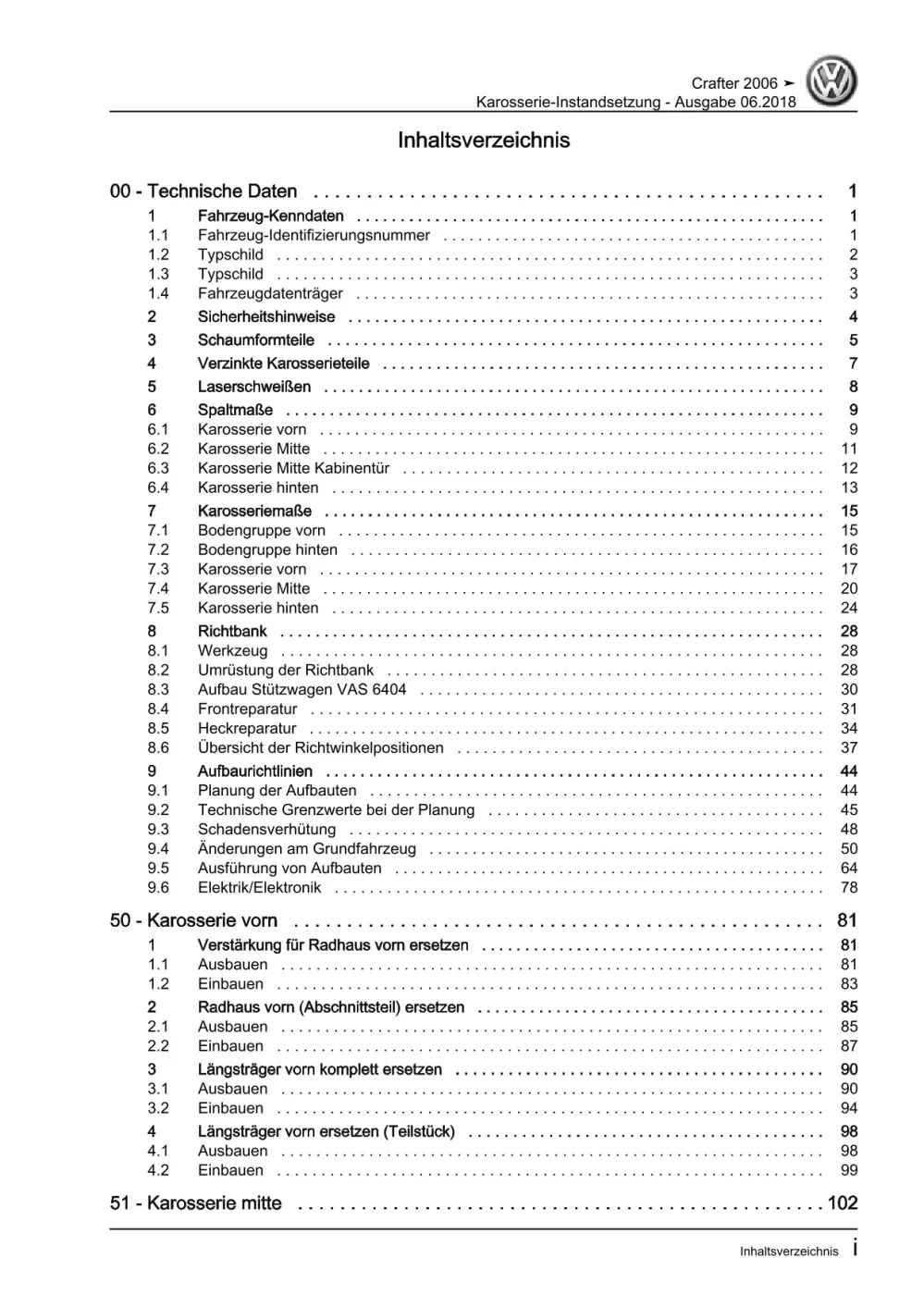 VW Crafter Typ 2E 2006-2016 Karosserie Unfall Instandsetzung Reparaturanleitung