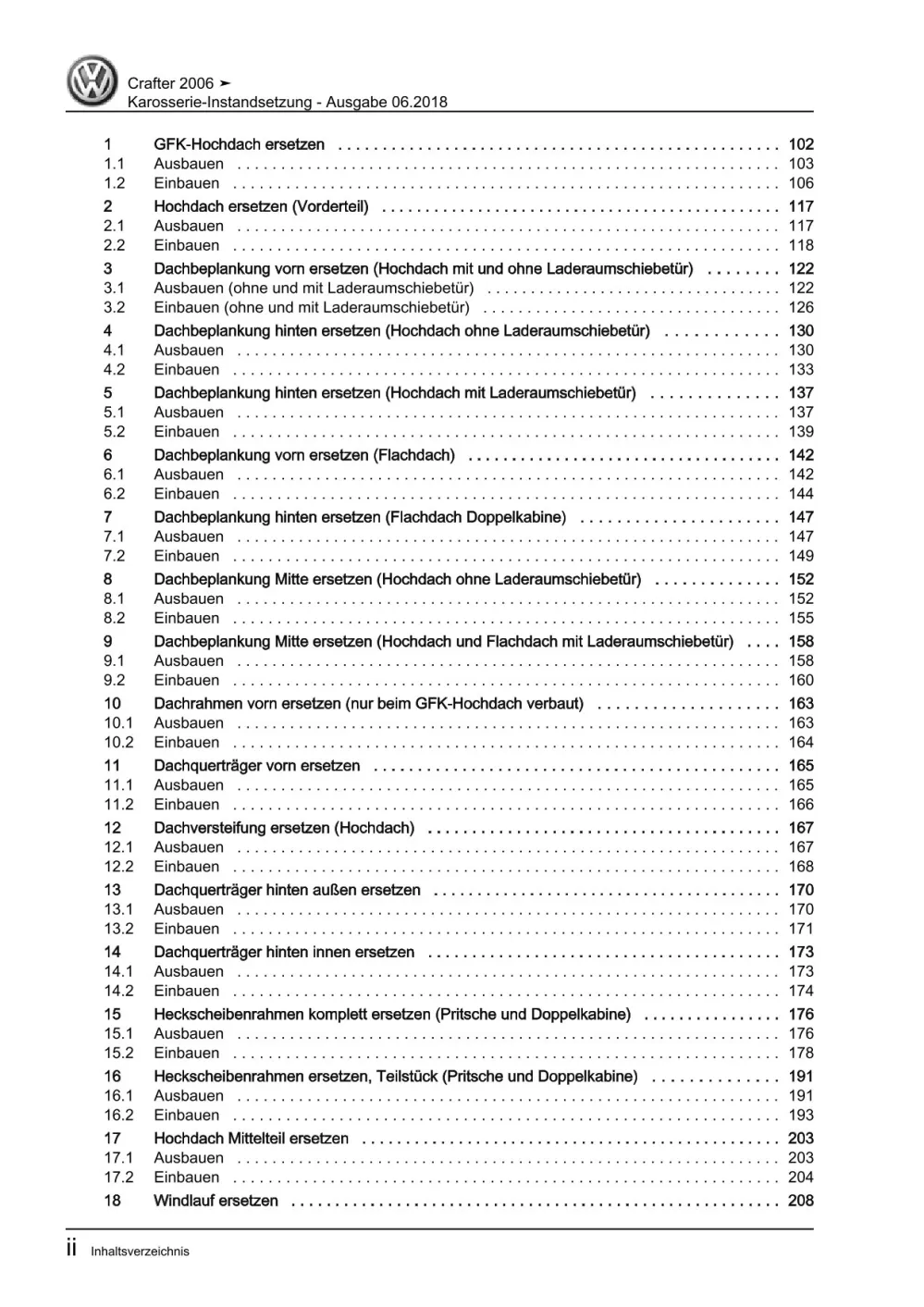 VW Crafter Typ 2E 2006-2016 Karosserie Unfall Instandsetzung Reparaturanleitung