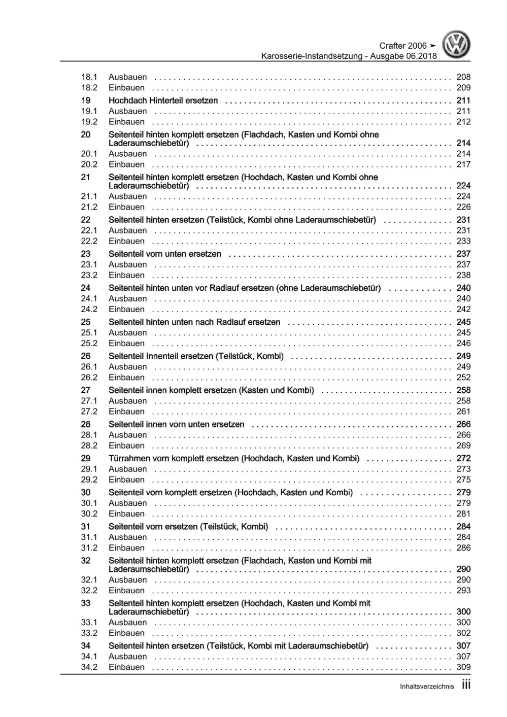 VW Crafter Typ 2E 2006-2016 Karosserie Unfall Instandsetzung Reparaturanleitung