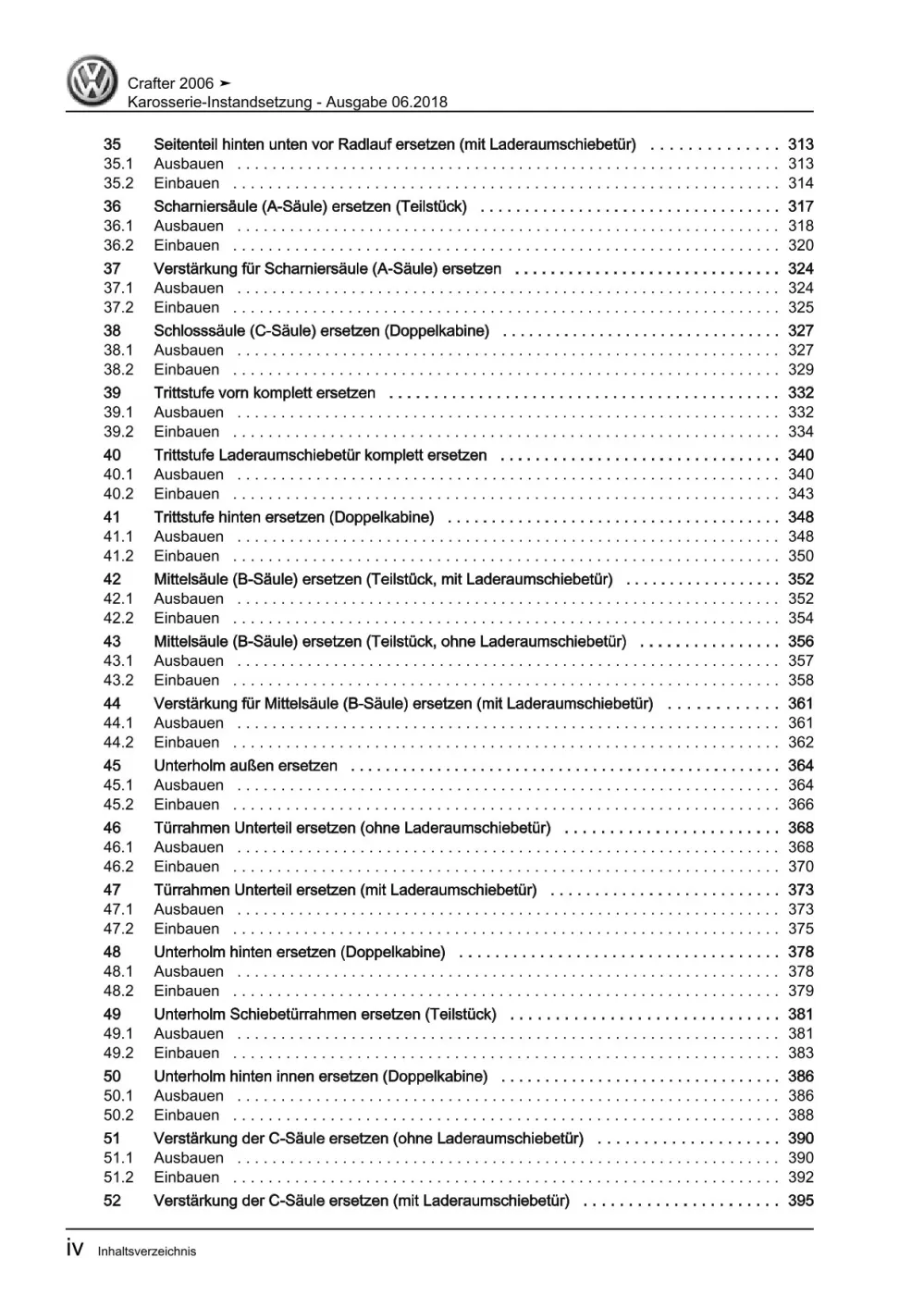 VW Crafter Typ 2E 2006-2016 Karosserie Unfall Instandsetzung Reparaturanleitung