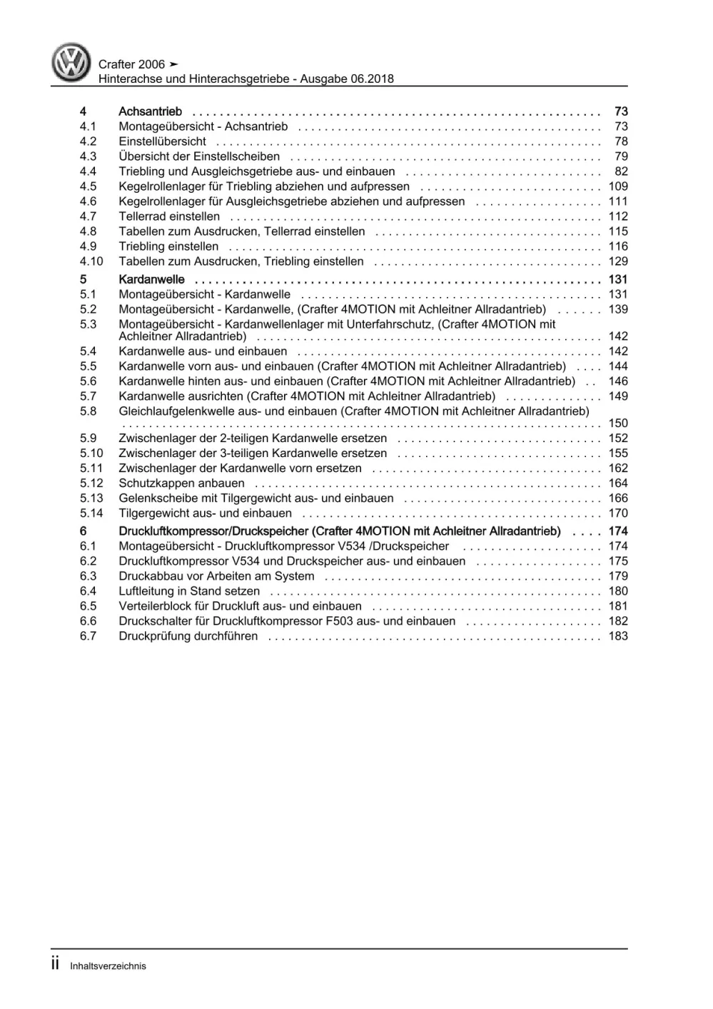 VW Crafter Typ 2E 2006-2016 Hinterachse Achsantrieb Reparaturanleitung