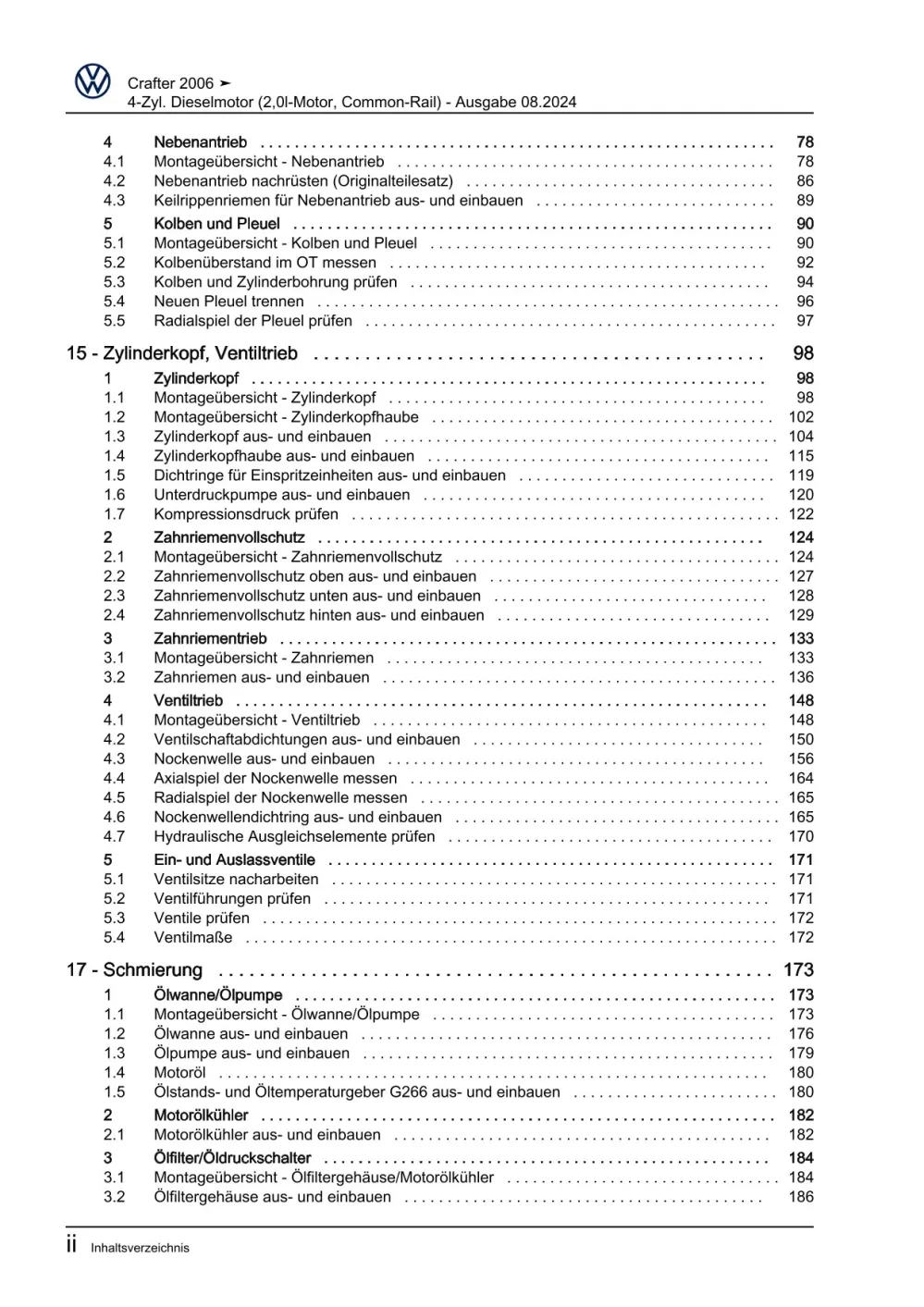 VW Crafter 2E 2006-2016 4-Zyl. Dieselmotor 2,0l 109-163 PS Reparaturanleitung