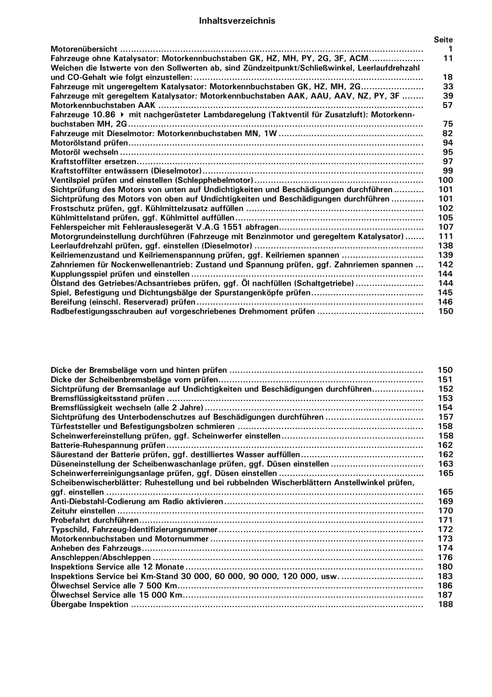 VW Derby Typ 86C 1981-1985 Instandhaltung Inspektion Wartung Reparaturanleitung