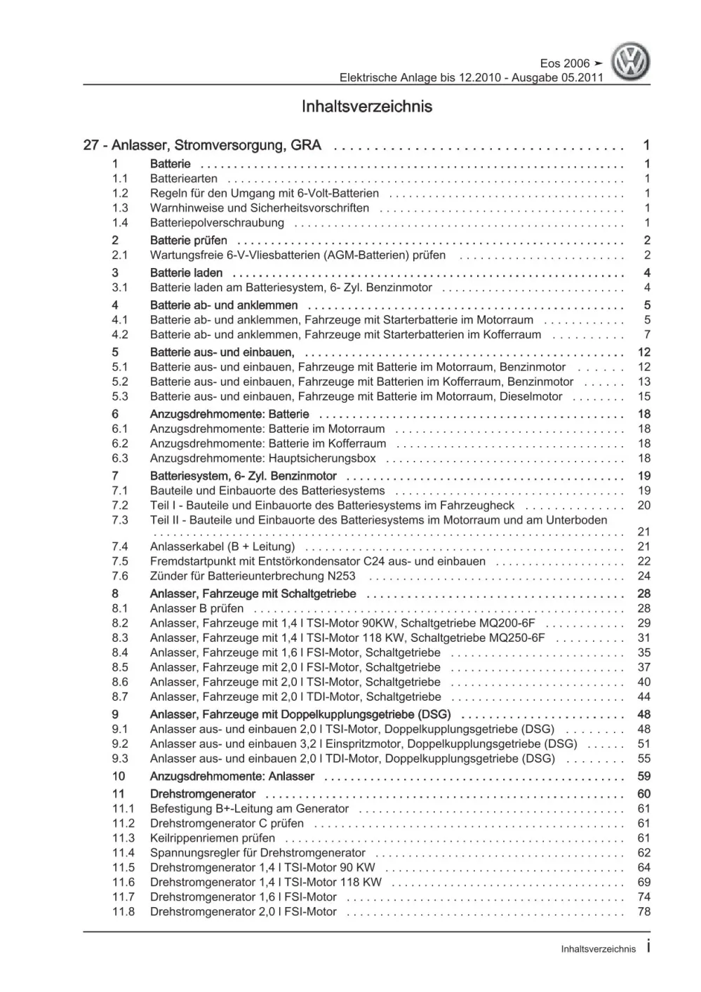 VW EOS Typ 1F 2006-2010 Elektrische Anlage Elektrik Systeme Reparaturanleitung