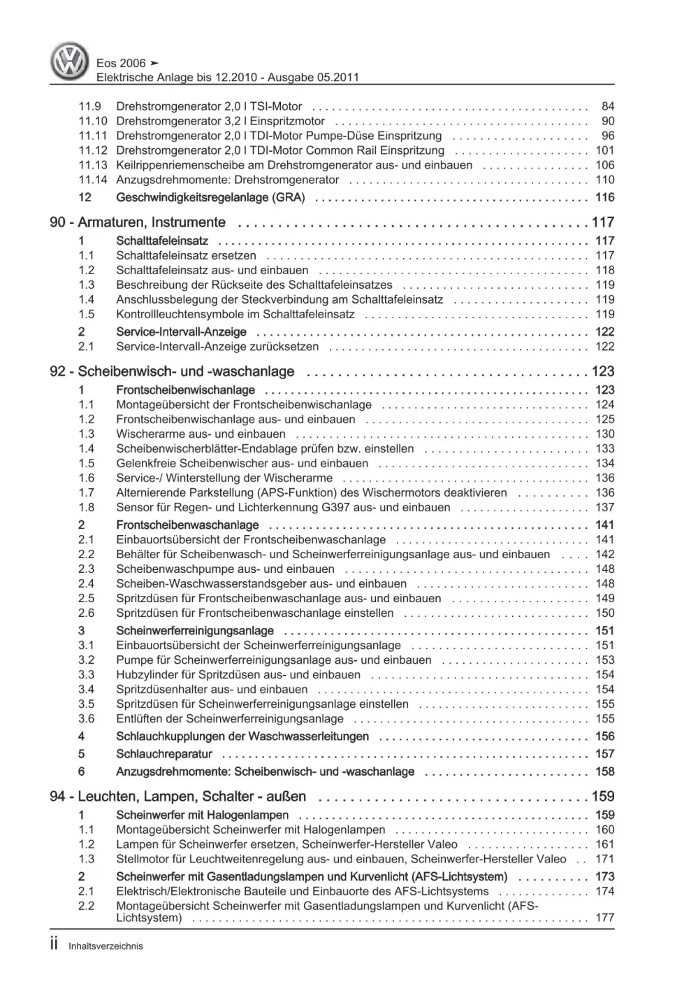 VW EOS Typ 1F 2006-2010 Elektrische Anlage Elektrik Systeme Reparaturanleitung