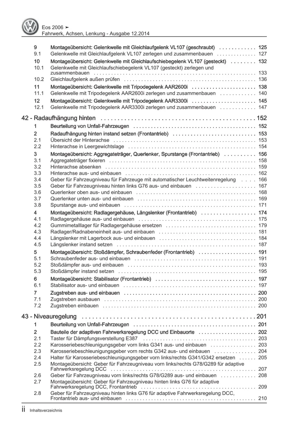 VW EOS Typ 1F 2006-2015 Fahrwerk Achsen Lenkung Reparaturanleitung