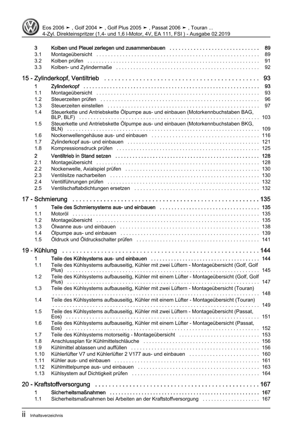 VW EOS 1F 2006-2015 4-Zyl. Benzinmotor 1,4l 1,6l 90-116 PS Reparaturanleitung
