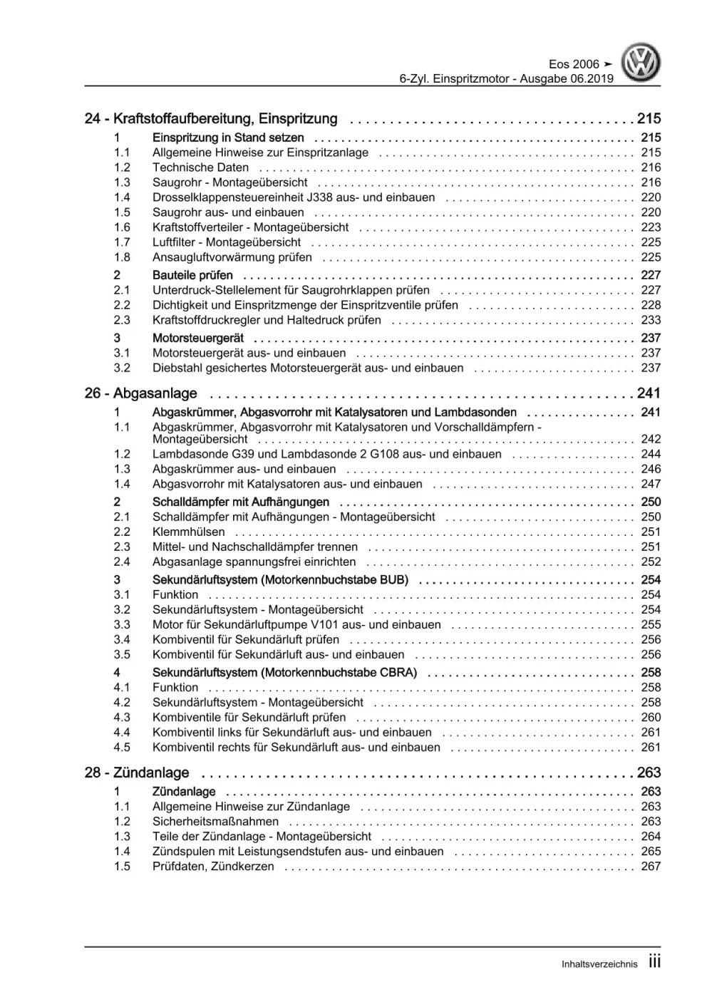 VW EOS Typ 1F 2006-2015 6-Zyl. Benzinmotor V6 3,2l 250 PS Reparaturanleitung