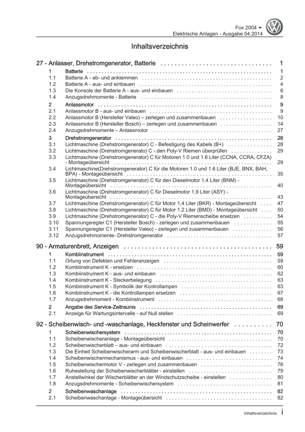 VW Fox Typ 5Z 2005-2011 Elektrische Anlage Elektrik Systeme Reparaturanleitung