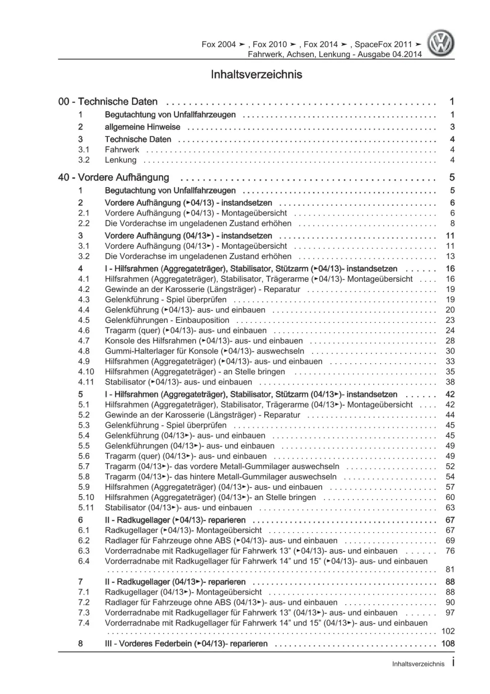 VW Fox Typ 5Z 2005-2011 Fahrwerk Achsen Lenkung Reparaturanleitung