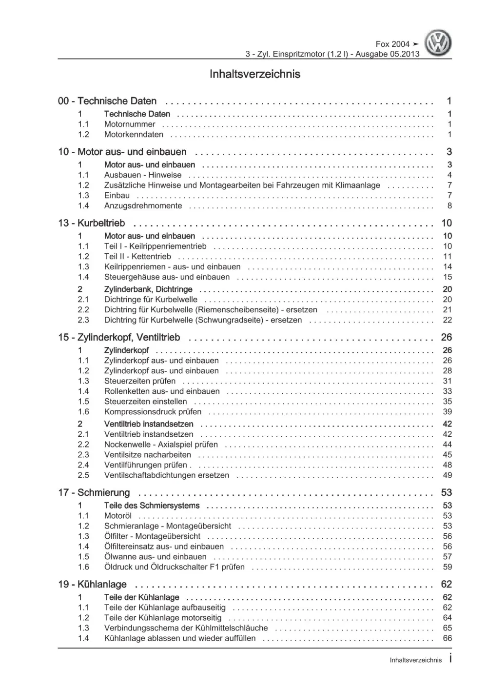 VW Fox Typ 5Z 2005-2011 3-Zyl. Benzinmotor 1,2l 55-60 PS Reparaturanleitung