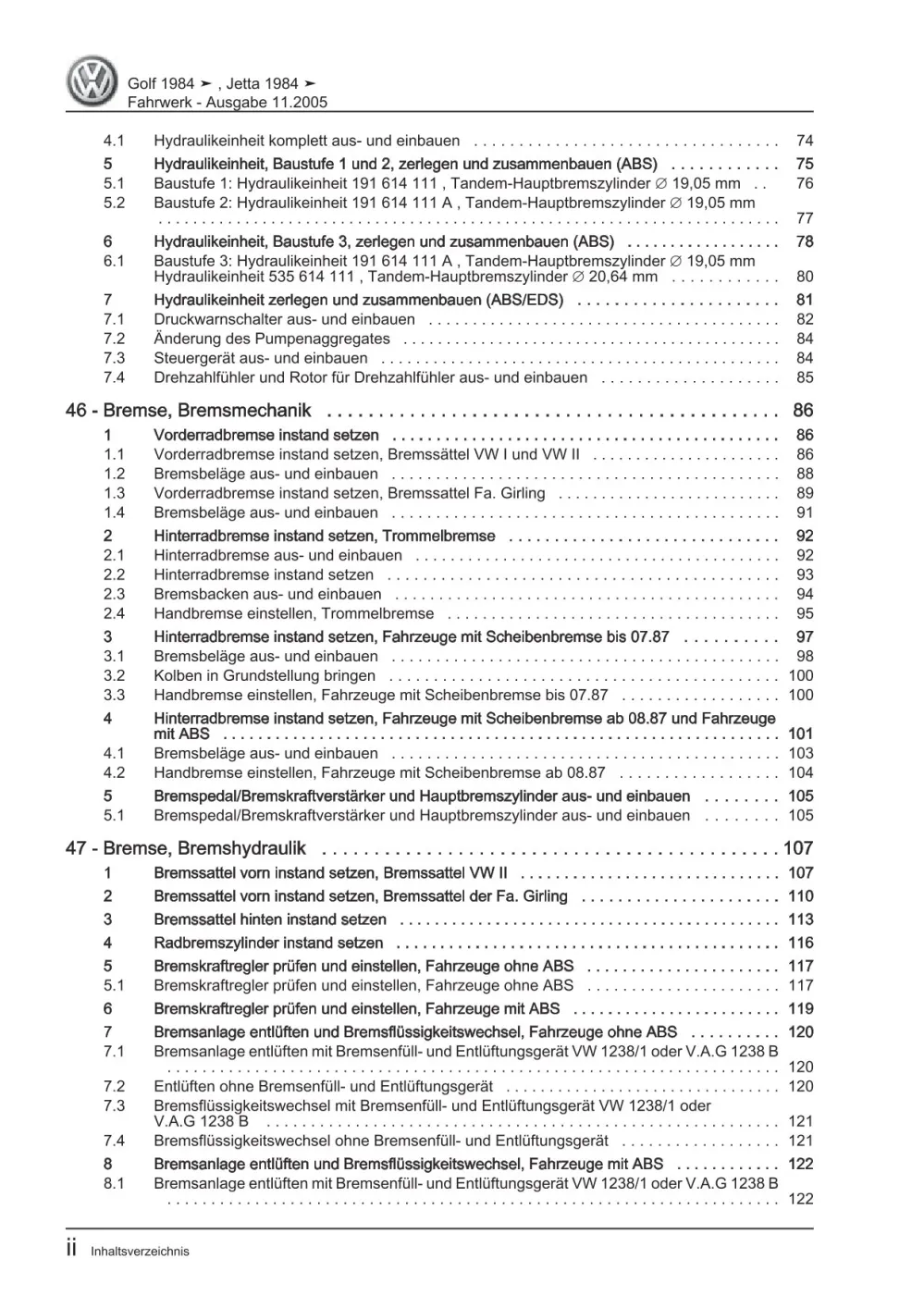 VW Golf 2 Typ 19 1983-1992 Fahrwerk Achsen Lenkung Bremsen Reparaturanleitung