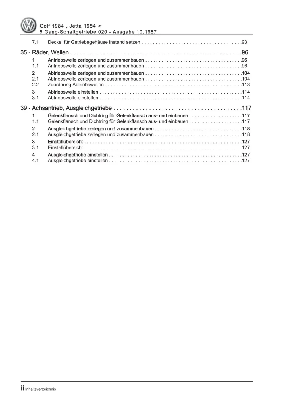 VW Golf 2 Typ 19 1983-1992 5 Gang Schaltgetriebe 020 Kupplung Reparaturanleitung