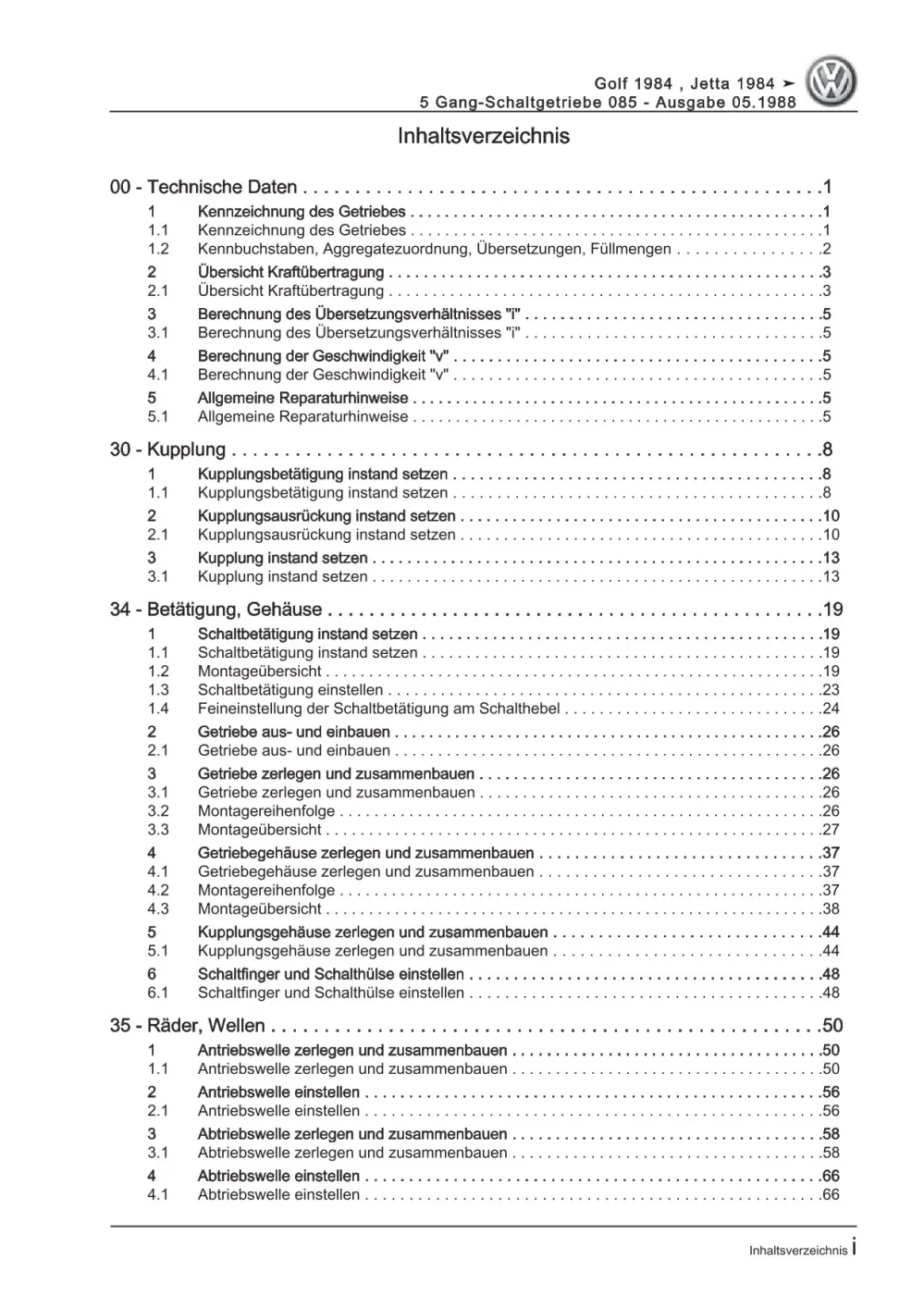 VW Golf 2 Typ 19 1983-1992 5 Gang Schaltgetriebe 085 Kupplung Reparaturanleitung