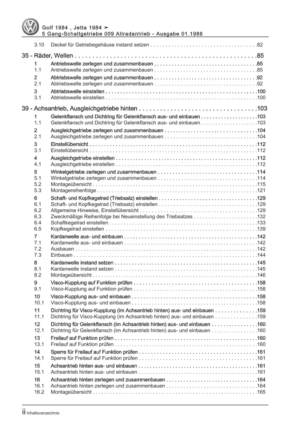 VW Golf 2 Typ 19 1983-1992 5 Gang Schaltgetriebe 009 Kupplung Reparaturanleitung