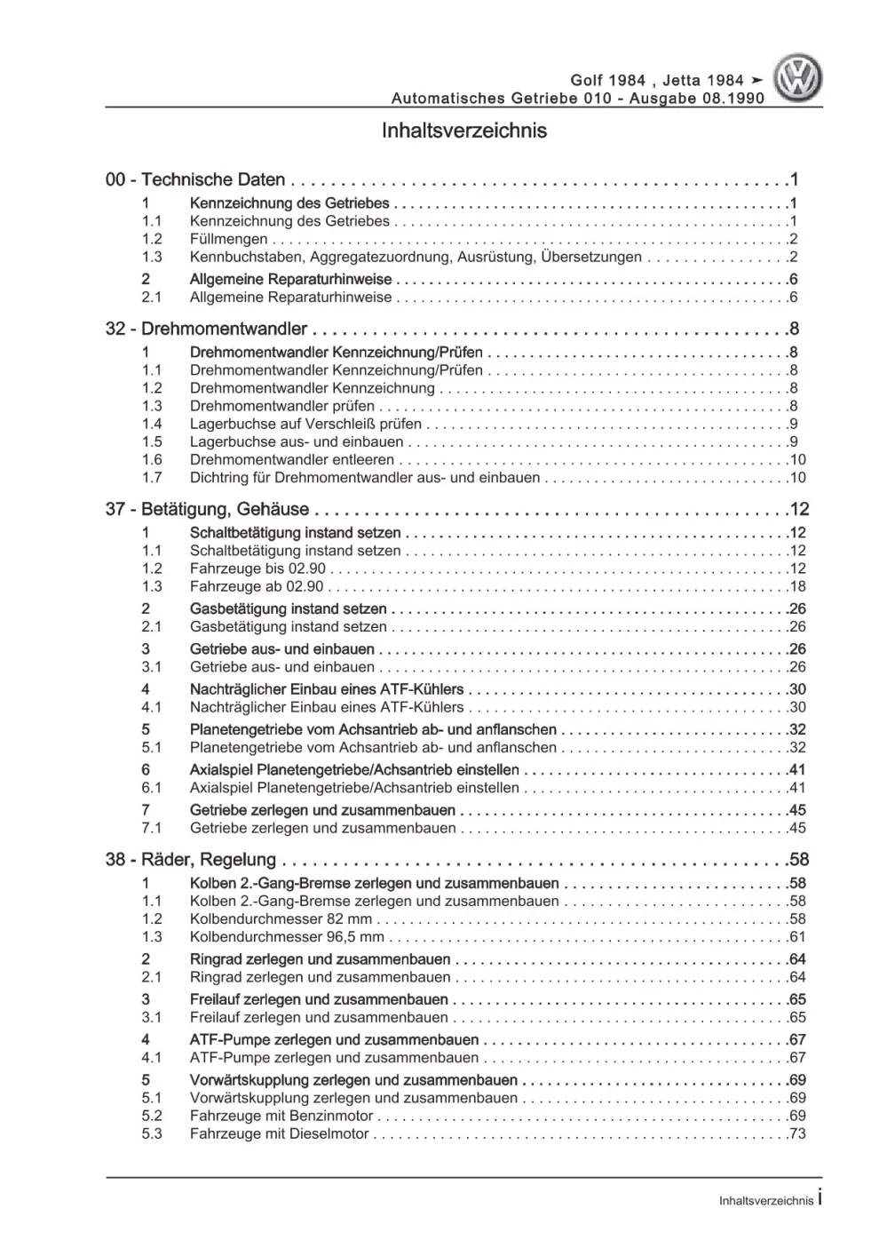 VW Golf 2 Typ 19 1983-1992 3 Gang Automatikgetriebe 010 Reparaturanleitung