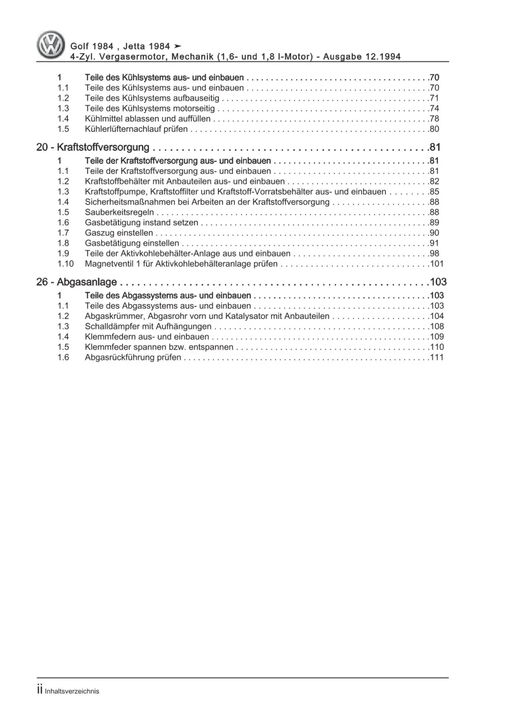 VW Golf 2 Typ 19 1983-1992 Benzinmotor Mechanik 70-90 PS Reparaturanleitung