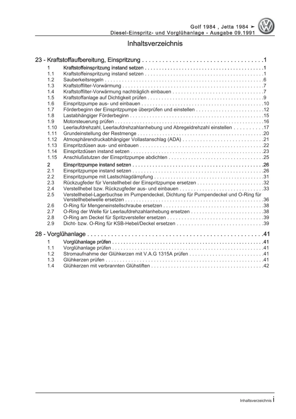 VW Golf 2 19 1983-1992 Diesel Einspritz- Vorglühanlage 1,6l Reparaturanleitung
