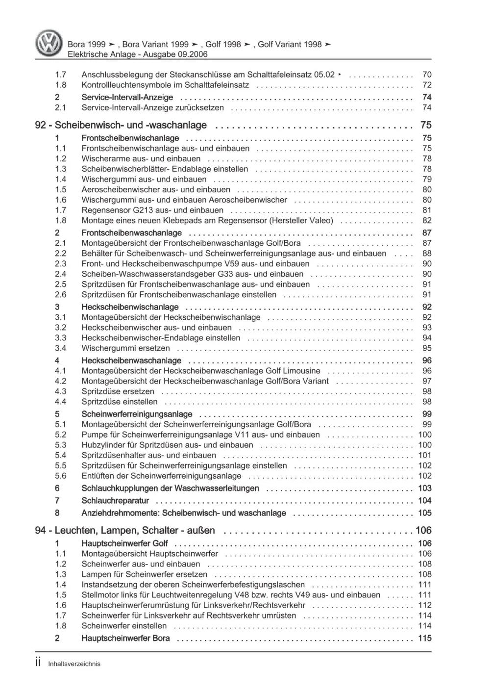 VW Golf 4 1J 1997-2003 Elektrische Anlage Elektrik Systeme Reparaturanleitung