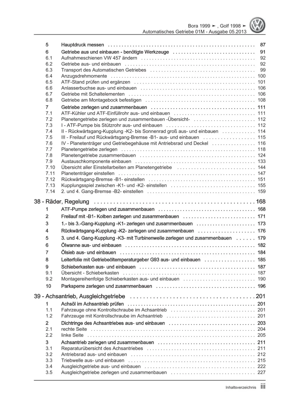 VW Golf 4 Typ 1J 1997-2003 4 Gang Automatikgetriebe 01M Reparaturanleitung